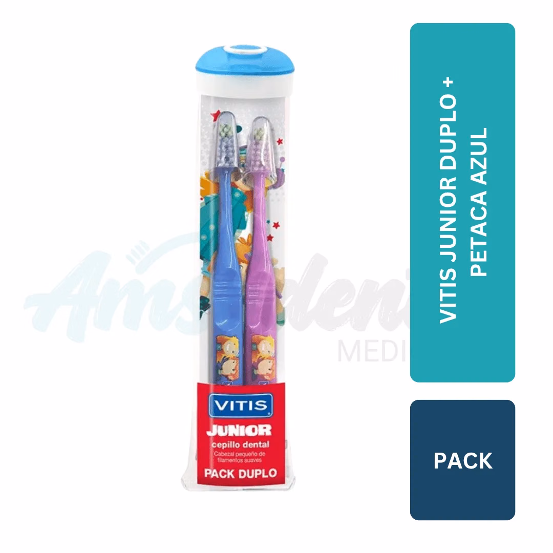 Pack Cepillo Vitis Junior Duplo + Petaca Azul
