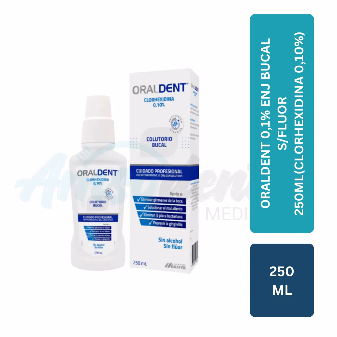 Enjuague Bucal Clorhexidina 0,10% Oraldent sin Flúor (250 mL)